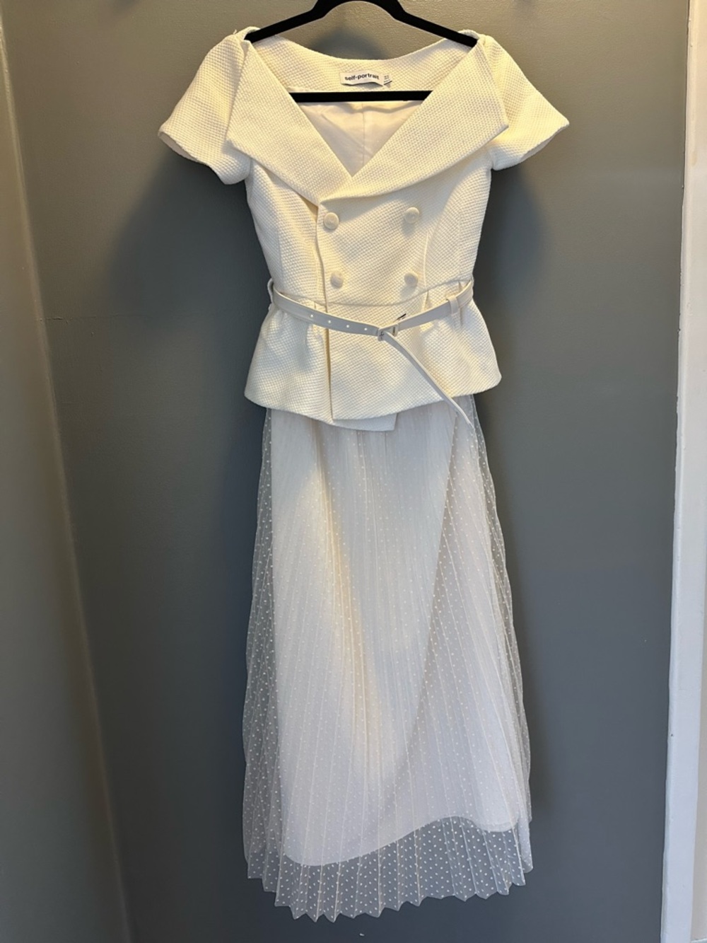 Self-Portrait Cream Off-Shoulder A-Line Skirt Dress